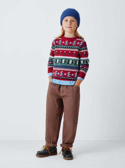 John Lewis Kids' Christmas Fair Isle Jumper, Red Multi - view 2, Red Multi