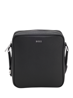 HUGO BOSS BOSS Silver-Tone Logo Lettering Reporter Bag, Black, Black