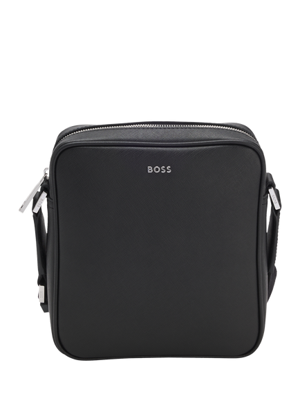 HUGO BOSS BOSS Silver-Tone Logo Lettering Reporter Bag, Black, Black