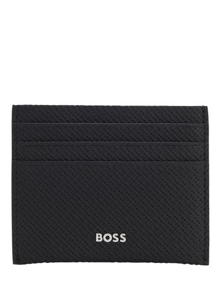 BOSS Textured Leather Card Holder, Black, Black