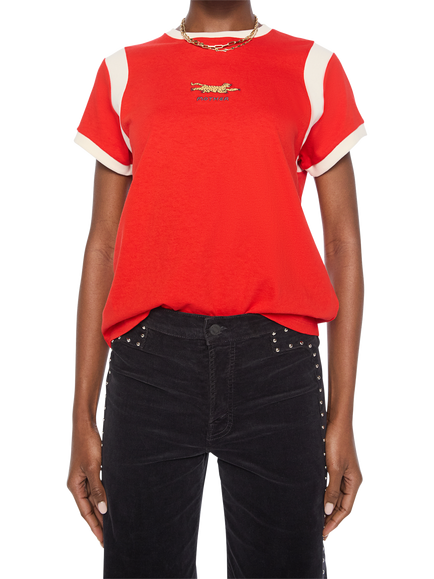 MOTHER Cheetah Cotton T-Shirt, Red/White - view 2, Red/White