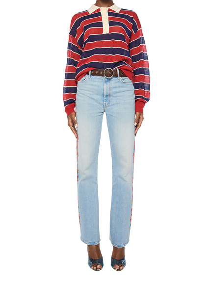 MOTHER The Biggie Raquette Striped Wool Rugby Polo Shirt, Red/Navy - view 2, Red/Navy