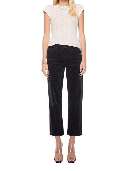 MOTHER Newbie Mid Rise Straight Leg Corduroy Ankle Jeans, Black, Black