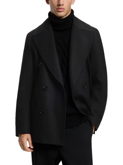 HUGO Double Breasted Wool Rich Coat, Black, Black