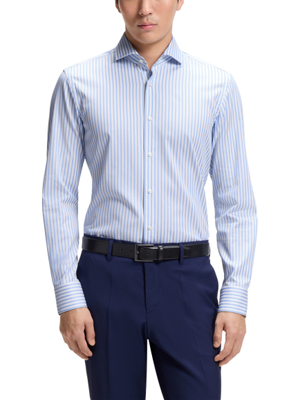 HUGO BOSS BOSS Hank Slim Fit Stripe Cotton Blend Shirt, Light/Pastel Blue, Light/Pastel Blue