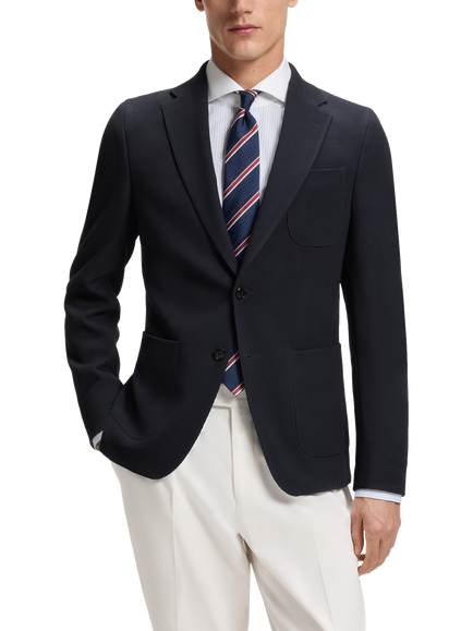 HUGO BOSS BOSS Hutson Slim Fit Single Breasted Wool Blend Blazer, Dark Blue, Dark Blue