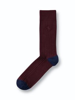 Charles Tyrwhitt Ribbed Cotton Blend Socks, Wine Red