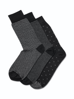 Charles Tyrwhitt Cotton Blend Socks, Pack of 3, Black/Grey, Black/Grey