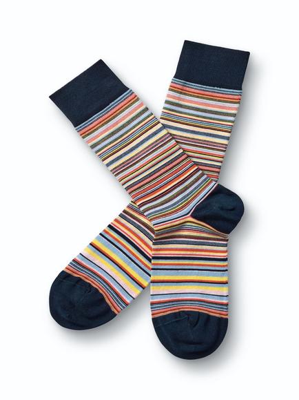 Charles Tyrwhitt Multi Stripe Cotton Rich Socks, Orange, L, Orange