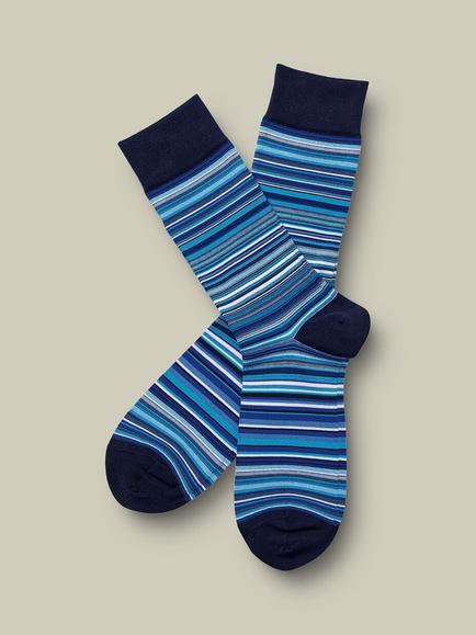 Charles Tyrwhitt Cotton Rich Stripe Design Socks, Bright Pink, Cobalt Blue
