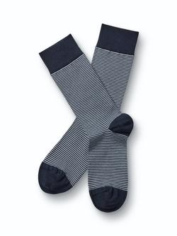 Charles Tyrwhitt Fine Stripe Cotton Rich Crew Socks, Navy/Grey, Navy/Grey