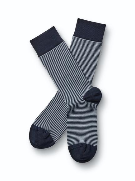 Charles Tyrwhitt Fine Stripe Cotton Rich Crew Socks, Navy/Grey, Navy/Grey