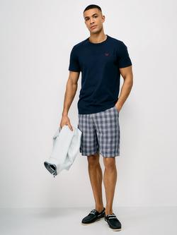 Crew Clothing Linen Blend Check Basketweave Shorts, Multi Blue, Multi Blue