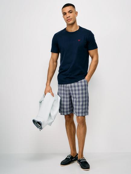 Crew Clothing Linen Blend Check Basketweave Shorts, Multi Blue, Multi Blue