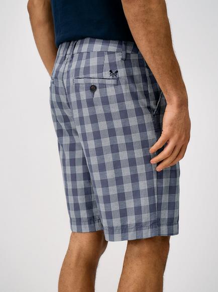 Crew Clothing Linen Blend Check Basketweave Shorts, Multi Blue - view 2, Multi Blue