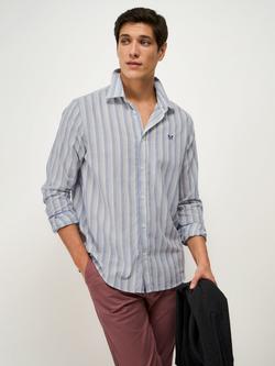 Crew Clothing Pure Cotton Long Sleeve Stripe Shirt, Blue, Blue