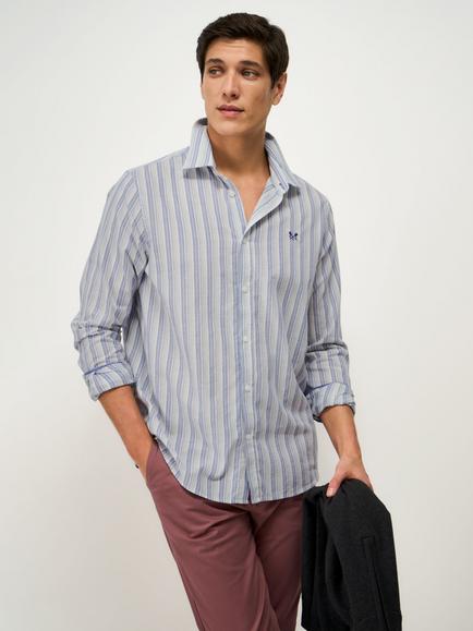 Crew Clothing Pure Cotton Long Sleeve Stripe Shirt, Blue, Blue