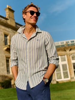 Crew Clothing Pure Cotton Long Sleeve Stripe Shirt, Blue - view 2, Blue