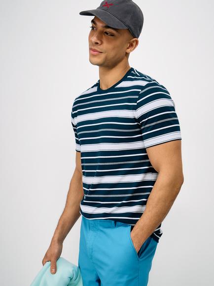 Crew Clothing Cotton Stripe Crew Neck T-Shirt, Multi Blue, Multi Blue