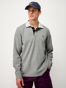 Crew Clothing Striped Placket Cotton Rugby Shirt, Mid Grey, Mid Grey
