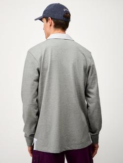 Crew Clothing Striped Placket Cotton Rugby Shirt, Mid Grey - view 2, Mid Grey