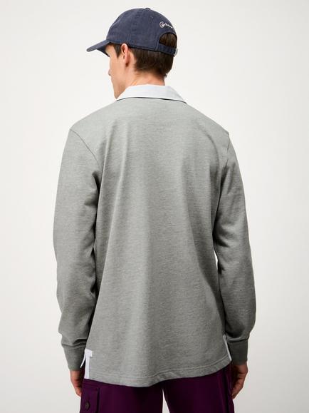 Crew Clothing Striped Placket Cotton Rugby Shirt, Mid Grey - view 2, Mid Grey