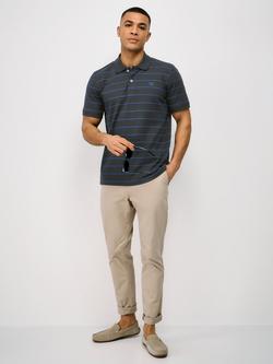 Crew Clothing Stripe Cotton Polo Shirt, Navy Blue, Navy Blue