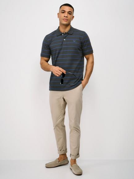 Crew Clothing Stripe Cotton Polo Shirt, Navy Blue, Navy Blue