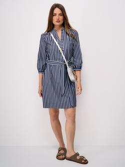 Crew Clothing Freya Long Sleeve Cotton Dress, Multi Blue, Multi Blue