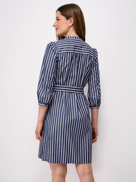 Crew Clothing Freya Long Sleeve Cotton Dress, Multi Blue - view 2, Multi Blue