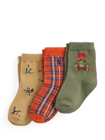 Ralph Lauren Baby Ankle Socks, Pack of 3, Multi, Olive/ Orange/ Tan