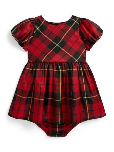 Ralph Lauren Baby Puff Sleeve Dress Set, Red-Black Plaid, 243 Red-black Plaid
