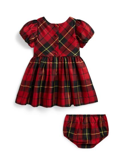 Ralph Lauren Baby Puff Sleeve Dress Set, Red-Black Plaid - view 2, 243 Red-black Plaid