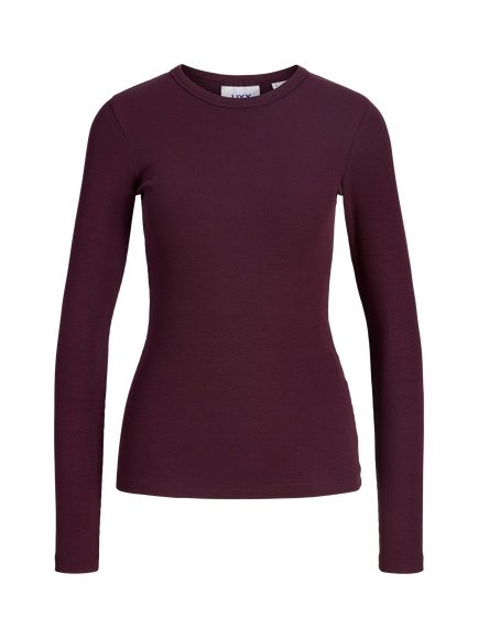 JJXX Kids' Freya Rib Knit Long Sleeve T-Shirt, Wine, Wine