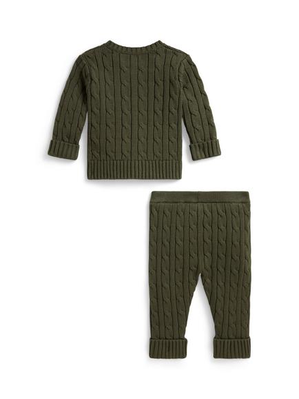 Ralph Lauren Baby Cable Knit Cardigan and Trousers Set, Cruise Olive - view 2, Cruise Olive