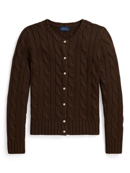 Ralph Lauren Kids' Cable Knit Cardigan, Nutmeg Brown, Nutmeg Brown