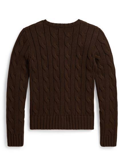 Ralph Lauren Kids' Cable Knit Cardigan, Nutmeg Brown - view 2, Nutmeg Brown