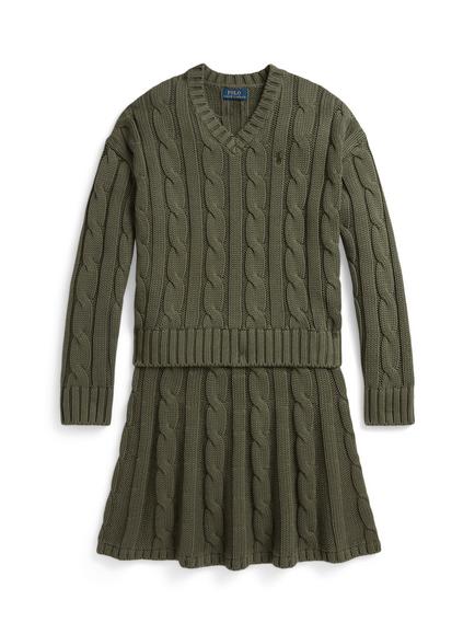 Ralph Lauren Kids' Cable Knit Jumper and Skirt Set, Cruise Olive, Cruise Olive