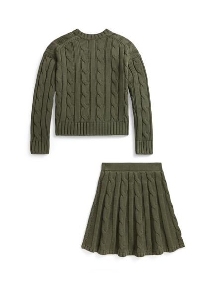 Ralph Lauren Kids' Cable Knit Jumper and Skirt Set, Cruise Olive - view 2, Cruise Olive