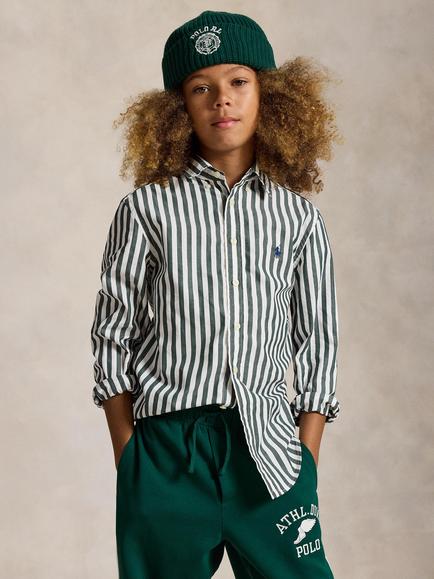 Polo Ralph Lauren Kids' Cotton Poplin Long Sleeve Shirt,  #241c Green White, #241c Green White