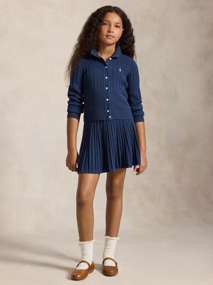 Ralph Lauren Kids' Mini Cable Knit Skirt and Cardigan Set, Navy, Rustic Navy