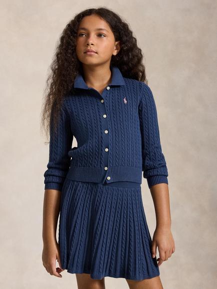Ralph Lauren Kids' Mini Cable Knit Skirt and Cardigan Set, Navy - view 2, Rustic Navy