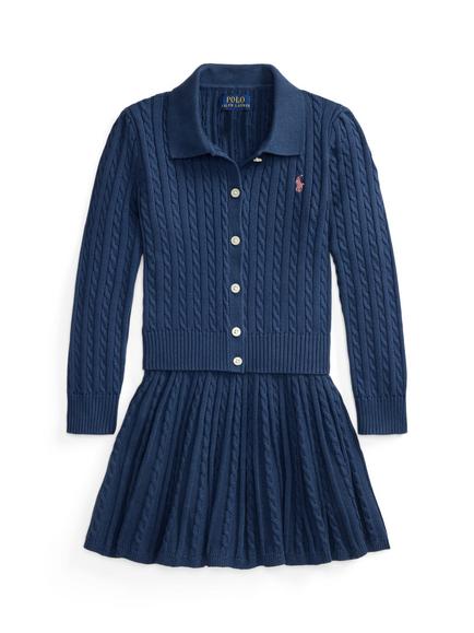 Ralph Lauren Kids' Mini Cable Knit Skirt and Cardigan Set, Navy, Rustic Navy