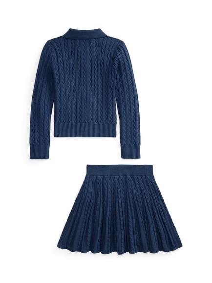 Ralph Lauren Kids' Mini Cable Knit Skirt and Cardigan Set, Navy - view 2, Rustic Navy