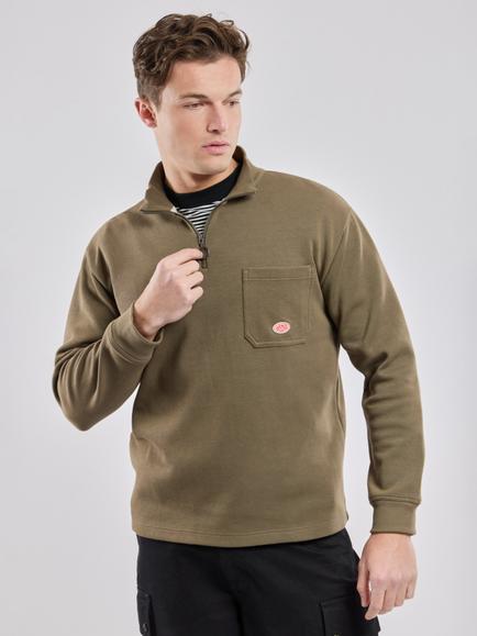 Armor Lux Zip-Neck Cotton Sweatshirt, Olive, Olive