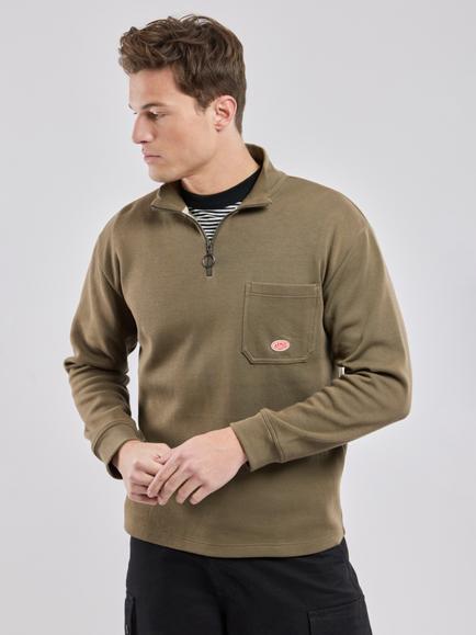 Armor Lux Zip-Neck Cotton Sweatshirt, Olive - view 2, Olive
