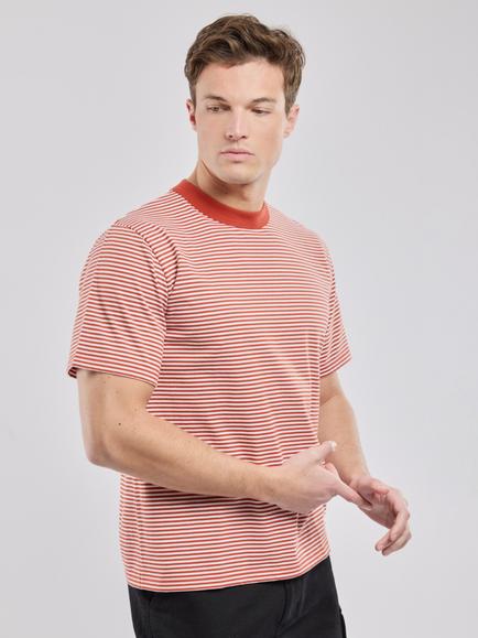 Armor Lux Herita Cotton Stripe Crew Neck T-Shirt, Ketchup/Milk, Ketchup/Milk
