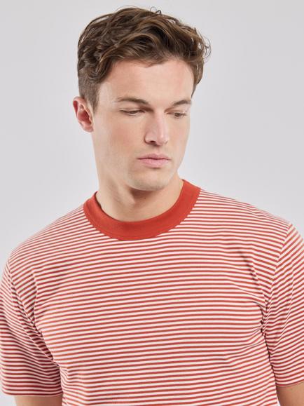 Armor Lux Herita Cotton Stripe Crew Neck T-Shirt, Ketchup/Milk - view 2, Ketchup/Milk