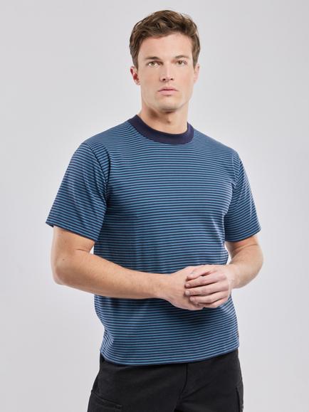 Armor Lux Heritage Stripe Crew Neck T-Shirt, Navire/Teal - view 2, Navire/Teal