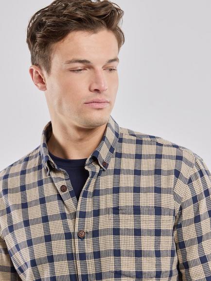 Armor Lux Button Down Check Cotton Overshirt, Carreaux Beigenavire - view 2, Carreaux Beigenavire